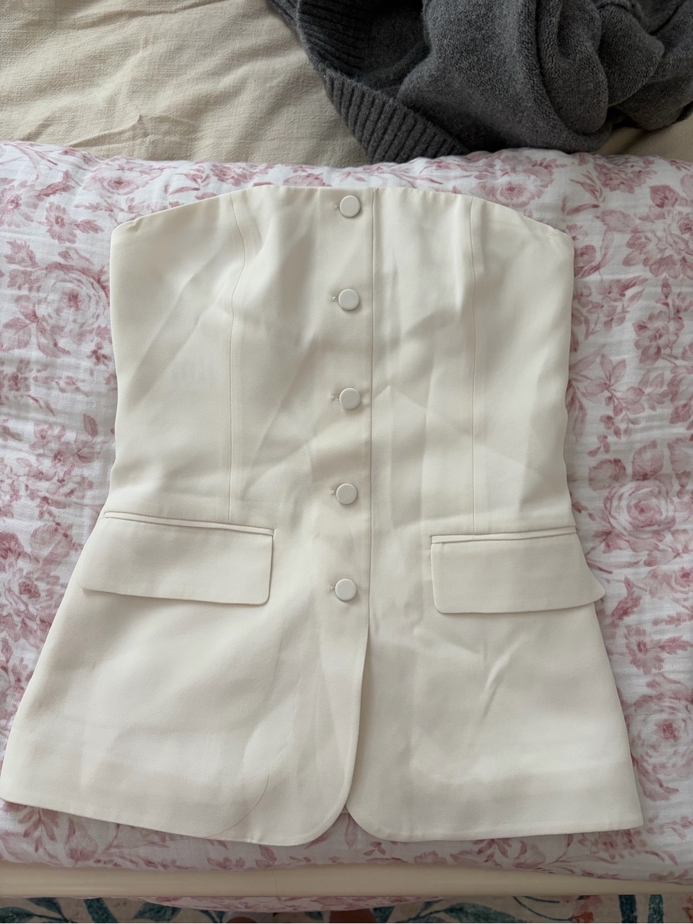 Aritzia Strapless Cream Button-Front Top